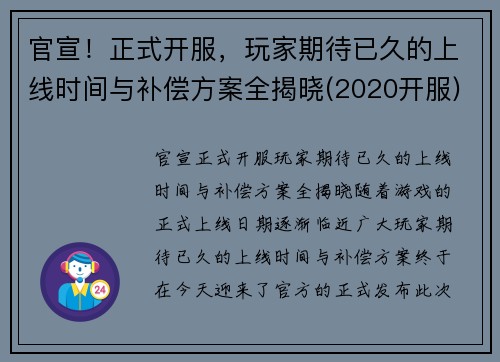 官宣！正式开服，玩家期待已久的上线时间与补偿方案全揭晓(2020开服)